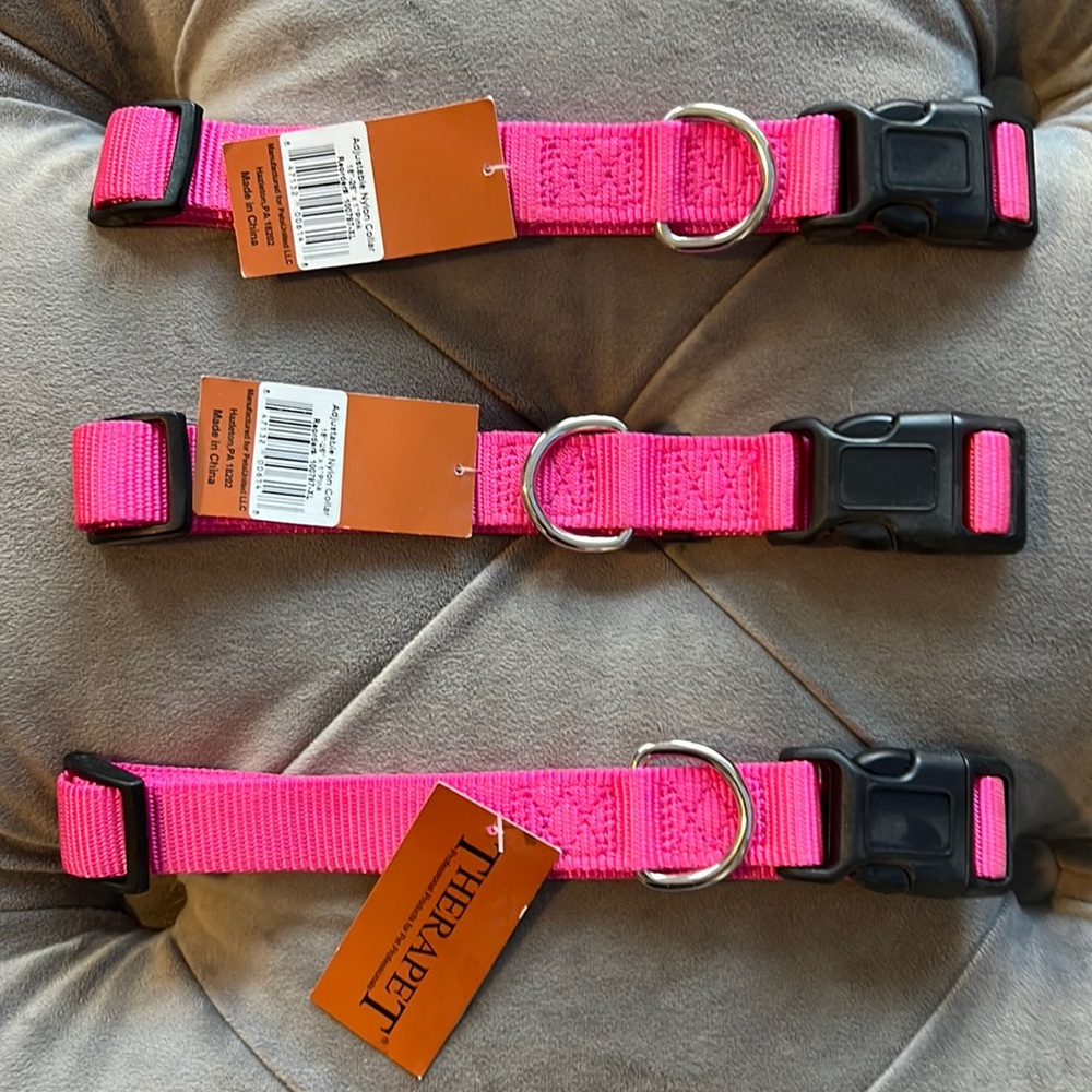 Adjustable 18-26” Pink Nylon Dog Collar